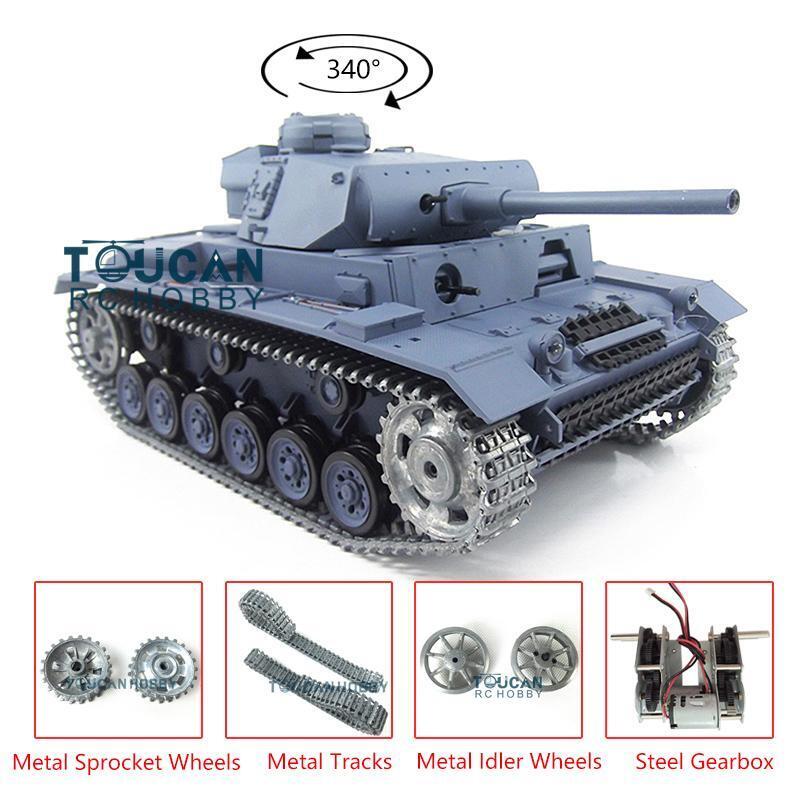 US STOCK 1/16 7.0 Henglong Upgraded German Panzer III L RTR RC Tank Model 3848 Metal Tracks 340 Degree Turret Steel Gearbox Sound Smoke