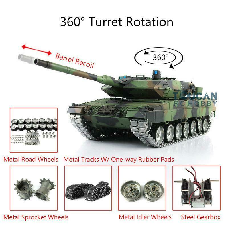 US Stock Henglong 1:16 7.0 German Leopard2A6 RTR RC Tank 3889 Barrel Recoil Metal Tracks W/Rubbers Pads Remote Control Model