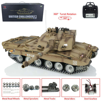 TOUCAN RC HOBBY Henglong 1/16 TK7.0 Professional British Challenger II 3908 RTR RC Tank 360 Degrees Turret IR BB Smoke Metal Sprockets Idlers Road Wheels Single Rubber Tracks