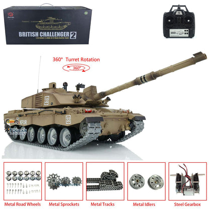 TOUCAN RC HOBBY Henglong 1/16 TK7.0 Professional British Challenger II 3908 RTR RC Tank 360 Degrees Turret IR BB Smoke Metal Sprockets Idlers Road Wheels Single Rubber Tracks
