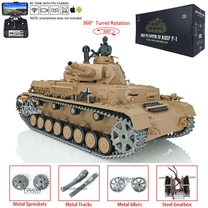 TOUCAN RC HOBBY Henglong 1/16 TK7.0 Promotion German Panzer IV F 3858 RTR RC Tank 360 Degrees Turret Smoke IR BB Metal Barrel Sprockets Idlers Wheels Tracks Gearbox