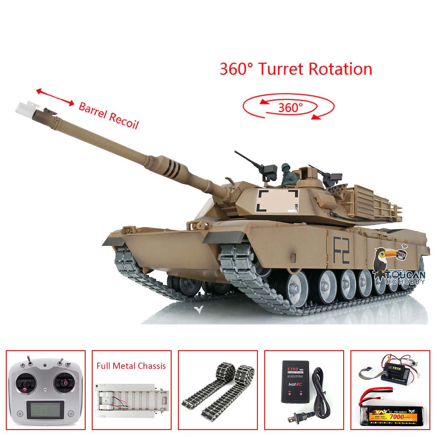 Heng Long 1/16 RTR RC Tank 3918 M1A2 Abrams Full Metal Painted Chassis ...