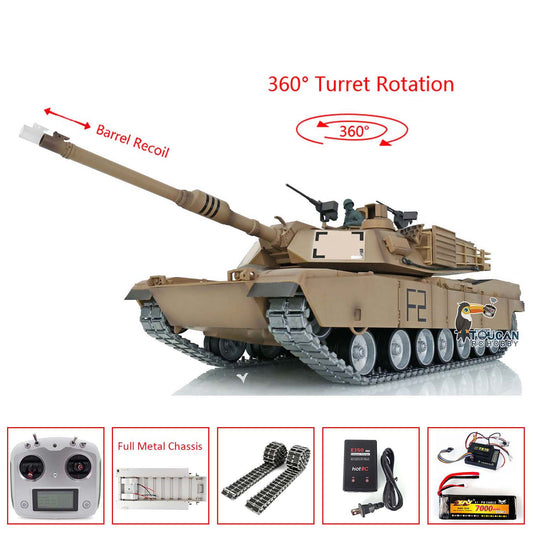 Heng Long 1/16 RTR RC Tank 3918 M1A2 Abrams Full Metal Painted Chassis TK16 IR Ver Smoke Upper Hull FS I6S 360 Turret