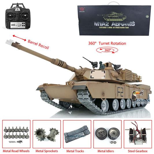 TOUCAN RC HOBBY US Stock Heng Long RTR 1/16 Scale 7.0 Customized Abrams RC Tank 3918 360 Degrees Turret Barrel Recoil Metal Tracks Idlers Sprockets