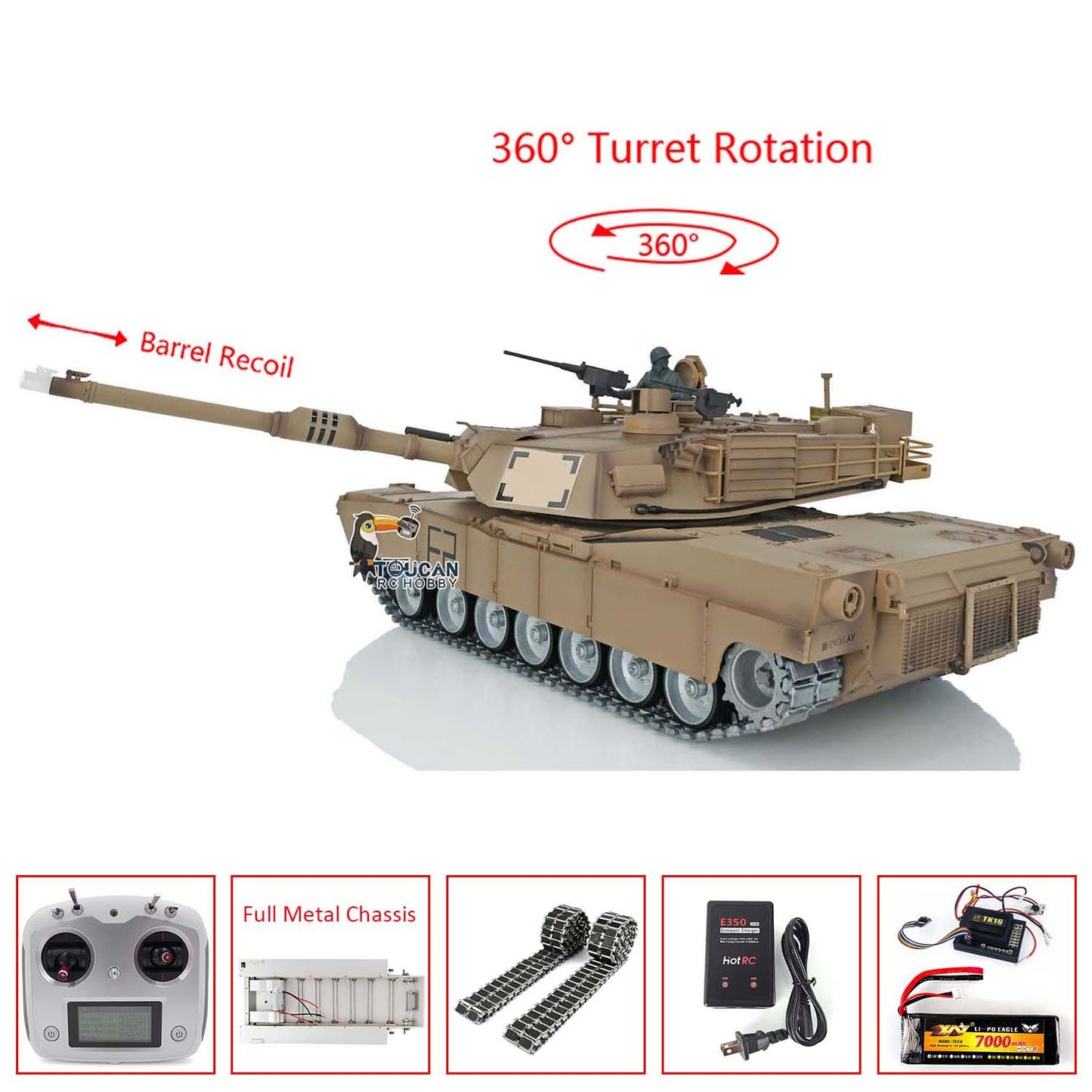 Heng Long 1/16 RTR RC Tank 3918 M1A2 Abrams Full Metal Painted Chassis TK16 IR Ver Smoke Upper Hull FS I6S 360¡ã Turret