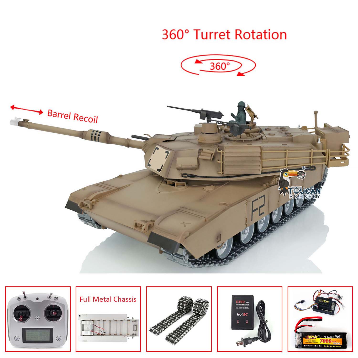 Heng Long 1/16 RTR RC Tank 3918 M1A2 Abrams Full Metal Painted Chassis ...