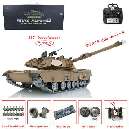 1:16 Scale Henglong 7.0 Customized Abrams M1A2 RC Tank RTR Model 3918 360Degrees Turret Barrel Recoil Metal Tracks Driving Wheels