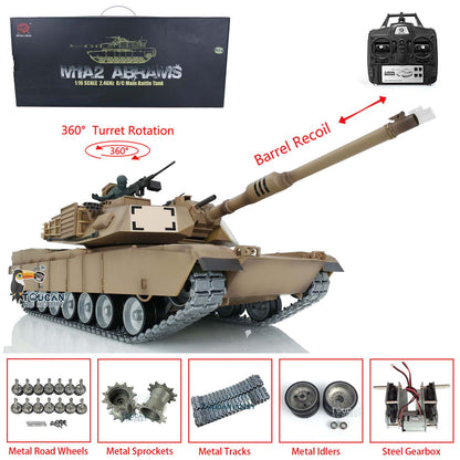 1:16 Scale Henglong 7.0 Customized Abrams M1A2 RC Tank RTR Model 3918 360Degrees Turret Barrel Recoil Metal Tracks Driving Wheels