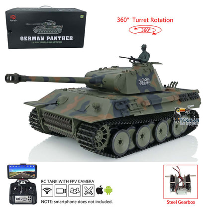 TOUCAN RC HOBBY Henglong TK7.0 1/16 Plastic German Panther RTR RC Tank 3819 FPV 360 Degrees Turret BB IR Smoke Sounds Lights Metal Steel Driving Gearbox