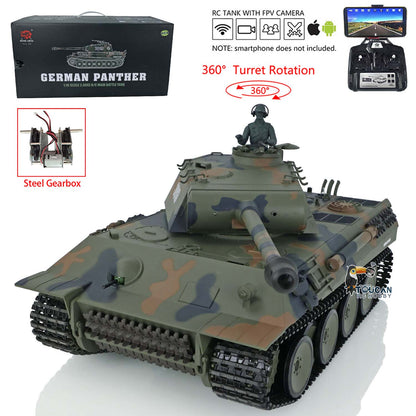 TOUCAN RC HOBBY Henglong TK7.0 1/16 Plastic German Panther RTR RC Tank 3819 FPV 360 Degrees Turret BB IR Smoke Sounds Lights Metal Steel Driving Gearbox