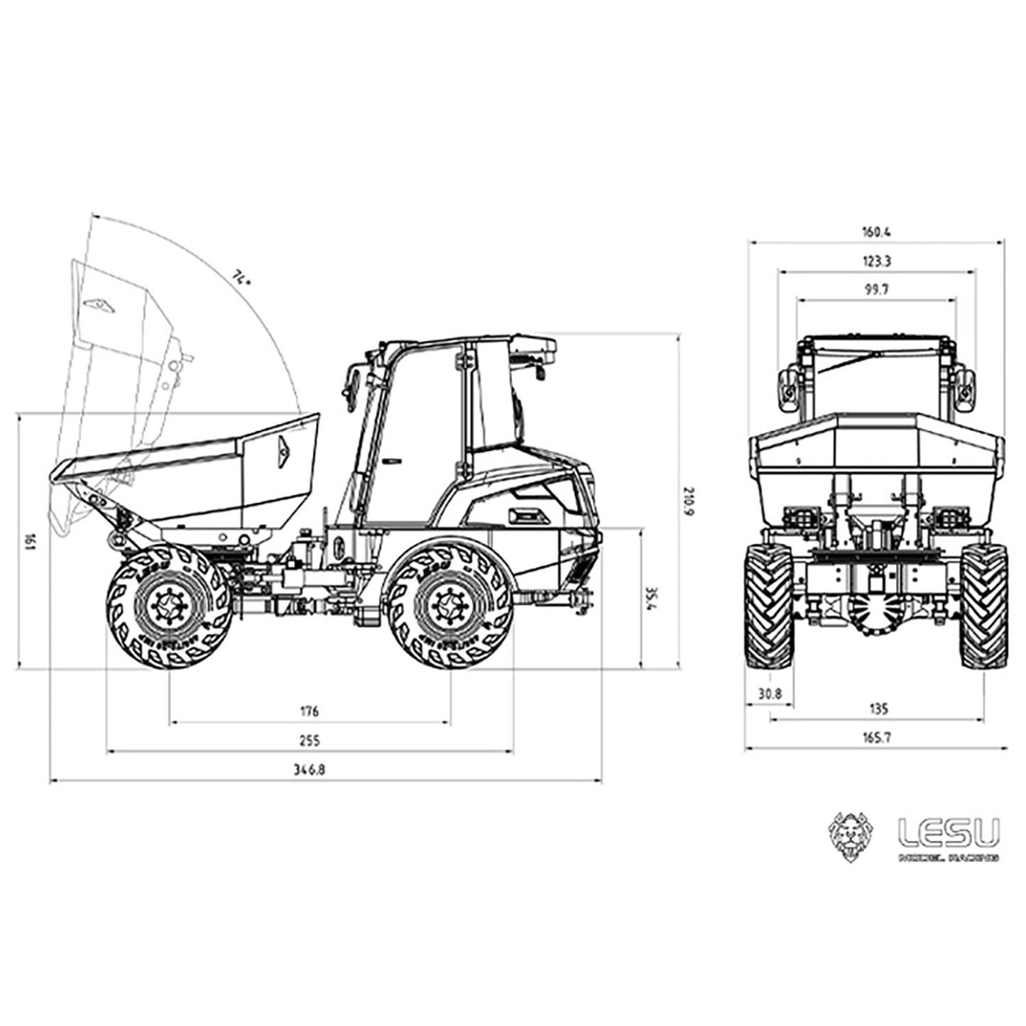 In Stock LESU 1/14 Metal Scale 4*4 AOUE 6MDX Unpainted and Unassembled Remote Control Hydraulic Articulated Dump Truck Servo ESC