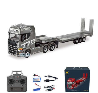 770S 1/18 Remote Control Tractor Truck 770S Electric Support Legs Tail Board 3Axle Plastic Semi Flatbed Trailer RTR Light System