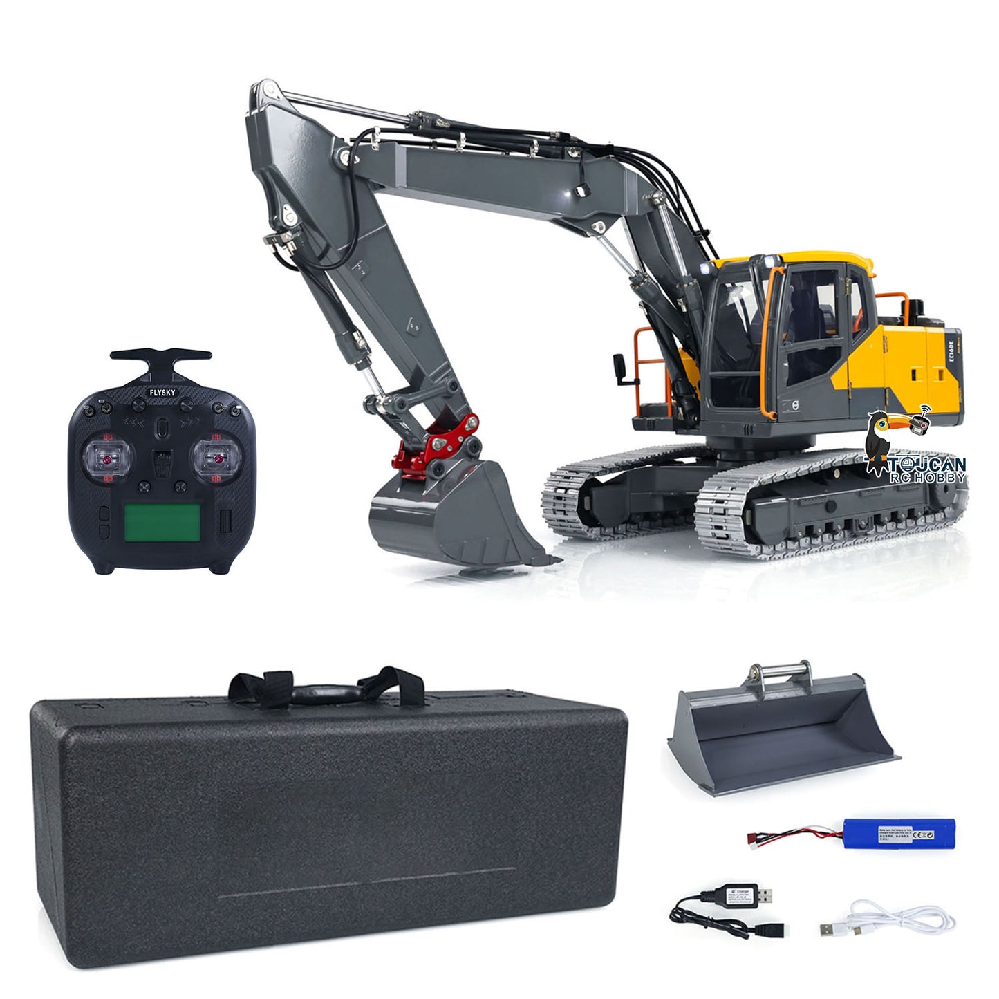 1:14 3 Arms EC160E Metal RC Hydraulic Excavator Upgraded RTR Remote Control Diggers with DIY Parts Manual Quick Release Coupler Bucket