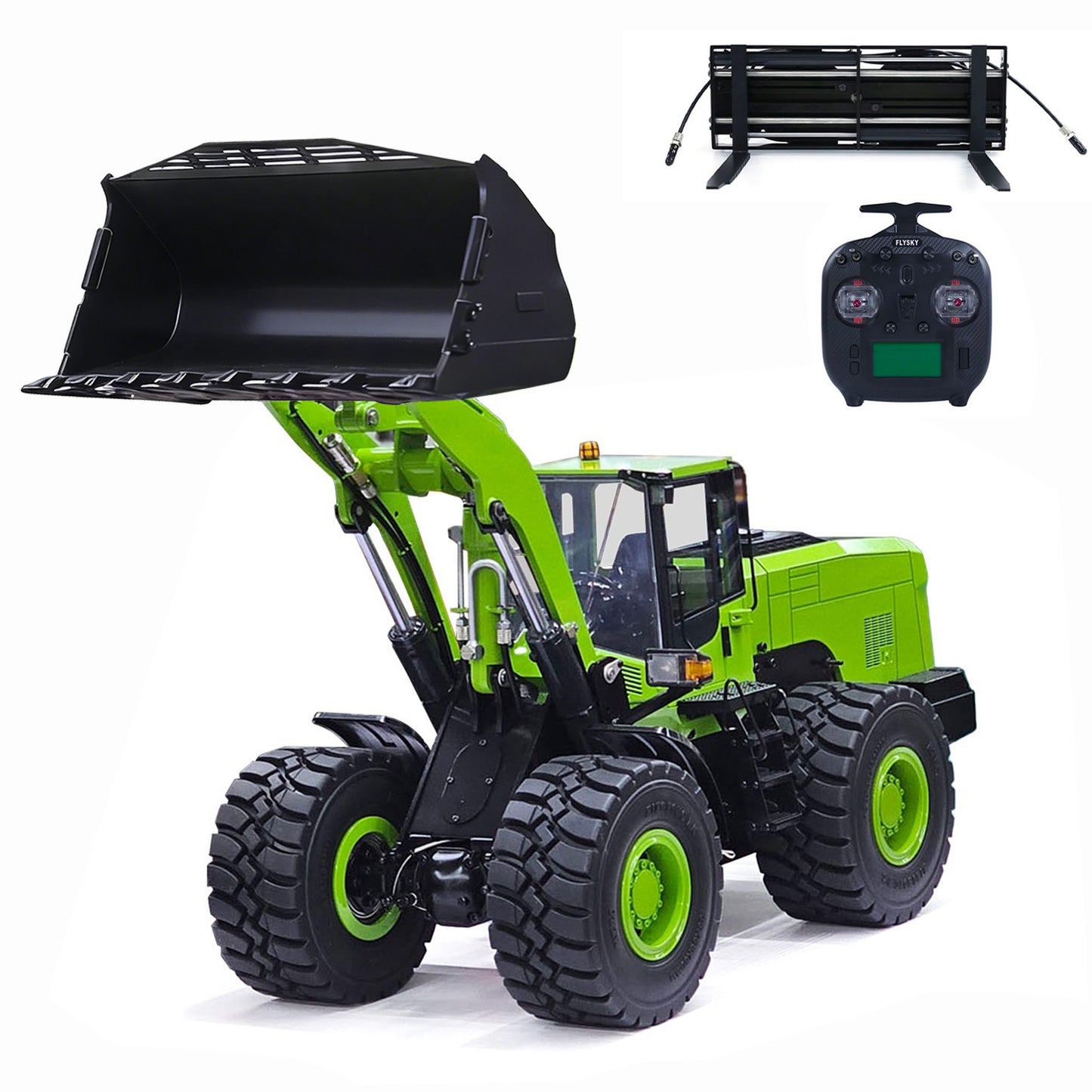 1/14 RC Metal Hydraulic Loader WA480 Remote Control Construction Heavy Machine Quick Coupler Fork Bucket Light Sound ST8 Radio