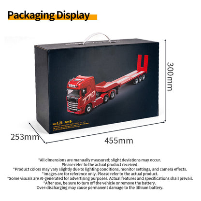 HUINA RTR 1/24 Remote Control Tractor Truck 770S W/ Light Sound System Manual Support Legs Tail Board 3Axle Semi Flatbed Trailer