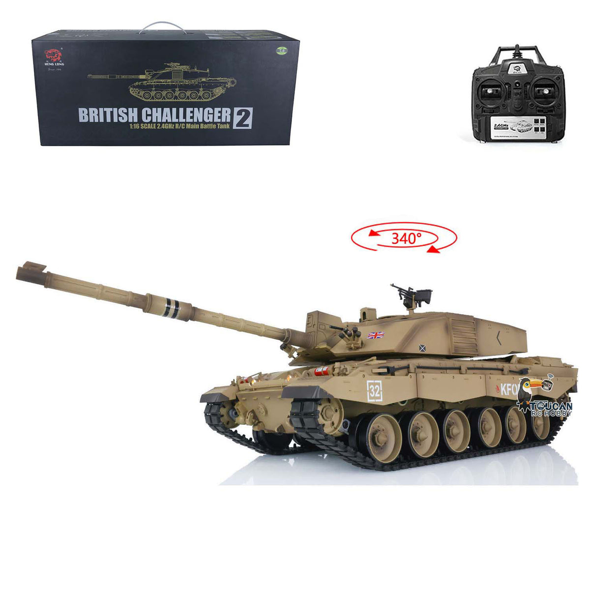 TOUCAN RC HOBBY Ausverkauft US-Lager 2.4G Heng Long 1/16 Maßstab 7.0 Kunststoff-Version Challenger II RTR RC Panzer Funksteuerung 3908 Gelb Ketten-Antriebsräder