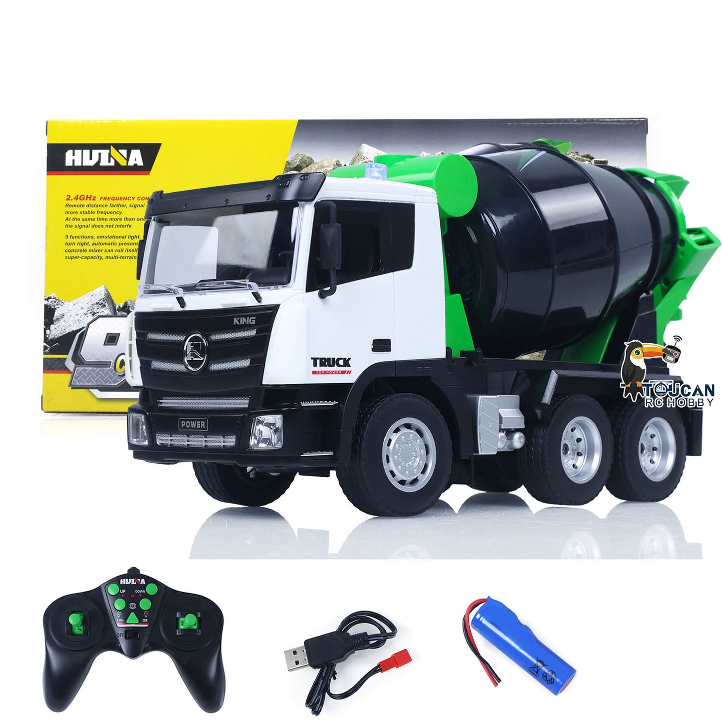 HUINA 1/18 2.4Ghz 9 Channels RC Concrete Car Mixer Truck Ready To Run 1557 Model Tractor Light 500MAH Battery