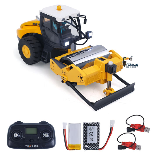 US Stock 1/50 Mini Remote Control Road Roller RTR Electric RC Construction Vehicle Finished Model Metal Blade Lights Sounds Effect
