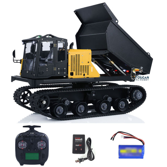 US Stock 1/14 RC Hydraulic Crawler Dump Truck T14R Metal Tracked Tipper RTR Construction Machine Flysky ST8 Radio Light Battery