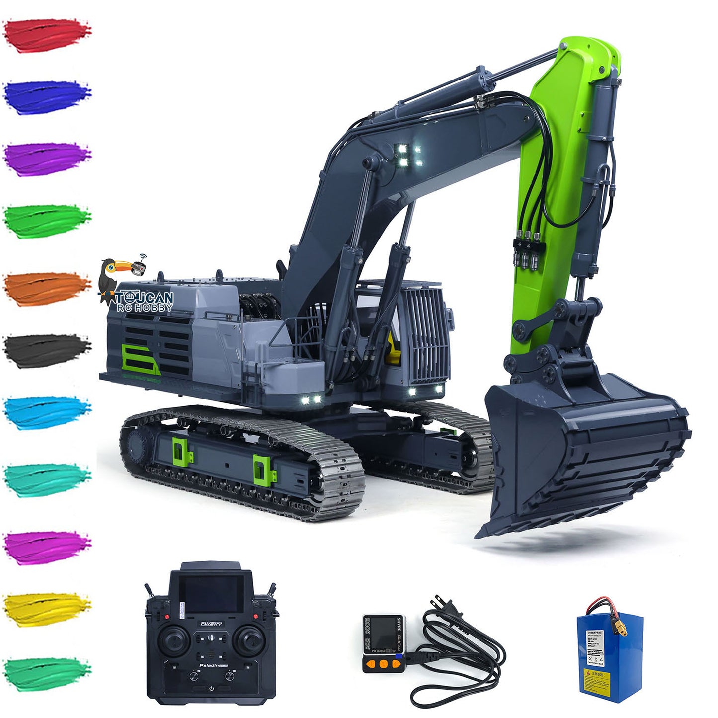Toucan 395F 1/12 Metal RC Hydraulic Excavator RTR Dual Pump System 6CH Valve 2830 Brushless Drive Motors Smoke Sound Light for Hobby Collectors