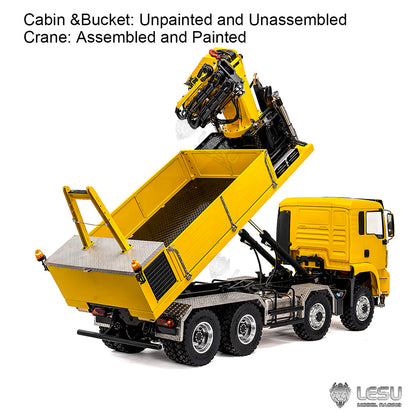 LESU 1/14 Metal Hydraulic 8x8 RC Roll On Off Dumper with Crane 2 Speed Transmission 9 Ways Brass Valves Sound Light System