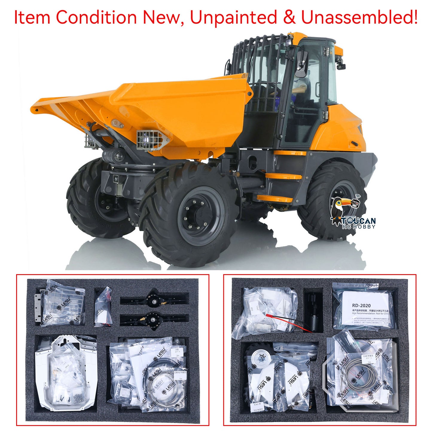LESU AOUE 6MDX 1/14 Metal 4X4 Hydraulic Articulated RC Dumper Truck Differential Lock Axles Brushless ESC Sound Light System