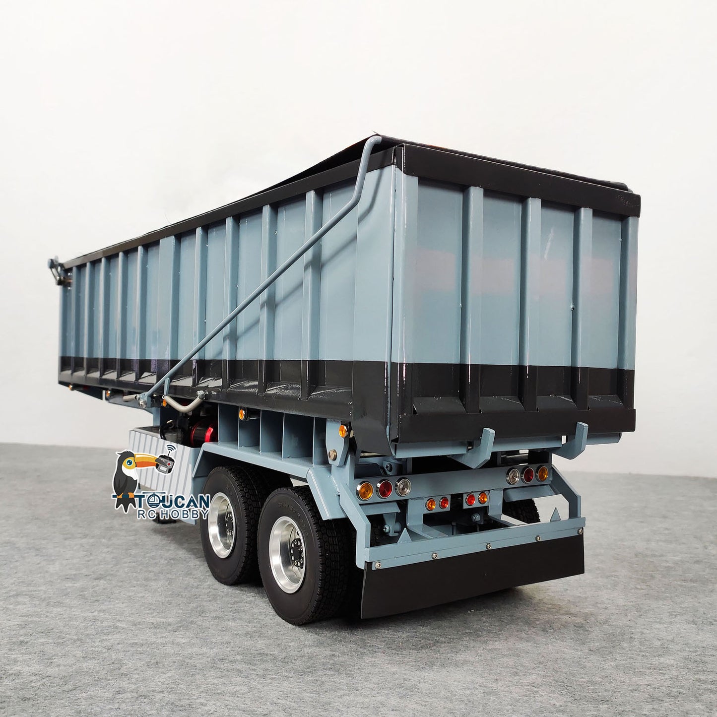 1/14 Metal 2-axle Hydraulic Dump Trailer Electric Tarpaulin 2in1 3 Axles Container Trailer for RC Tractor Truck Models