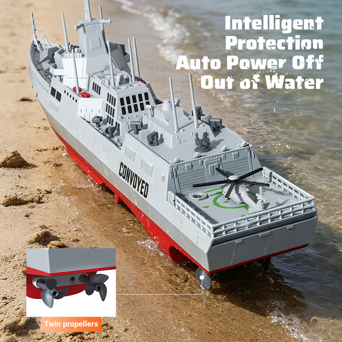TOUCAN RC HOBBY JJRC S28 RC Warship Boat with Water Spray 2 Speeds Dual Motor Remote Control Ship Model for Pool Lake Water Play