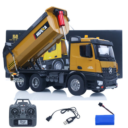 US Stock HUINA 1/14 Electric RC Dump Truck 573 Remote Control Tipper Model Vehicle Flowing Water Light Sound Effect 2.4G Radio Battery