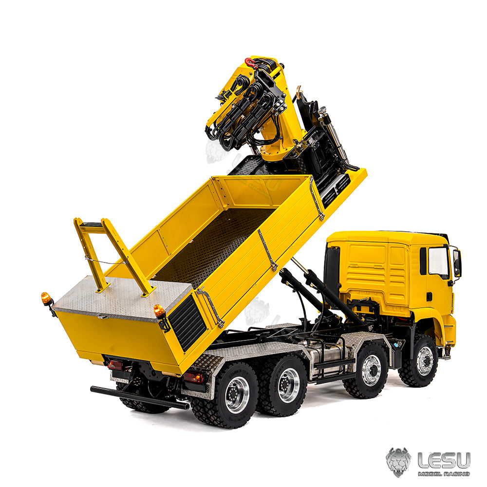2Speed LESU 1/14 RC Hydraulic Roll on off Dumper Truck Crane Model TGS Metal 8x8 Chassis Electric Tipper 2+7CH Valve Axles Lock