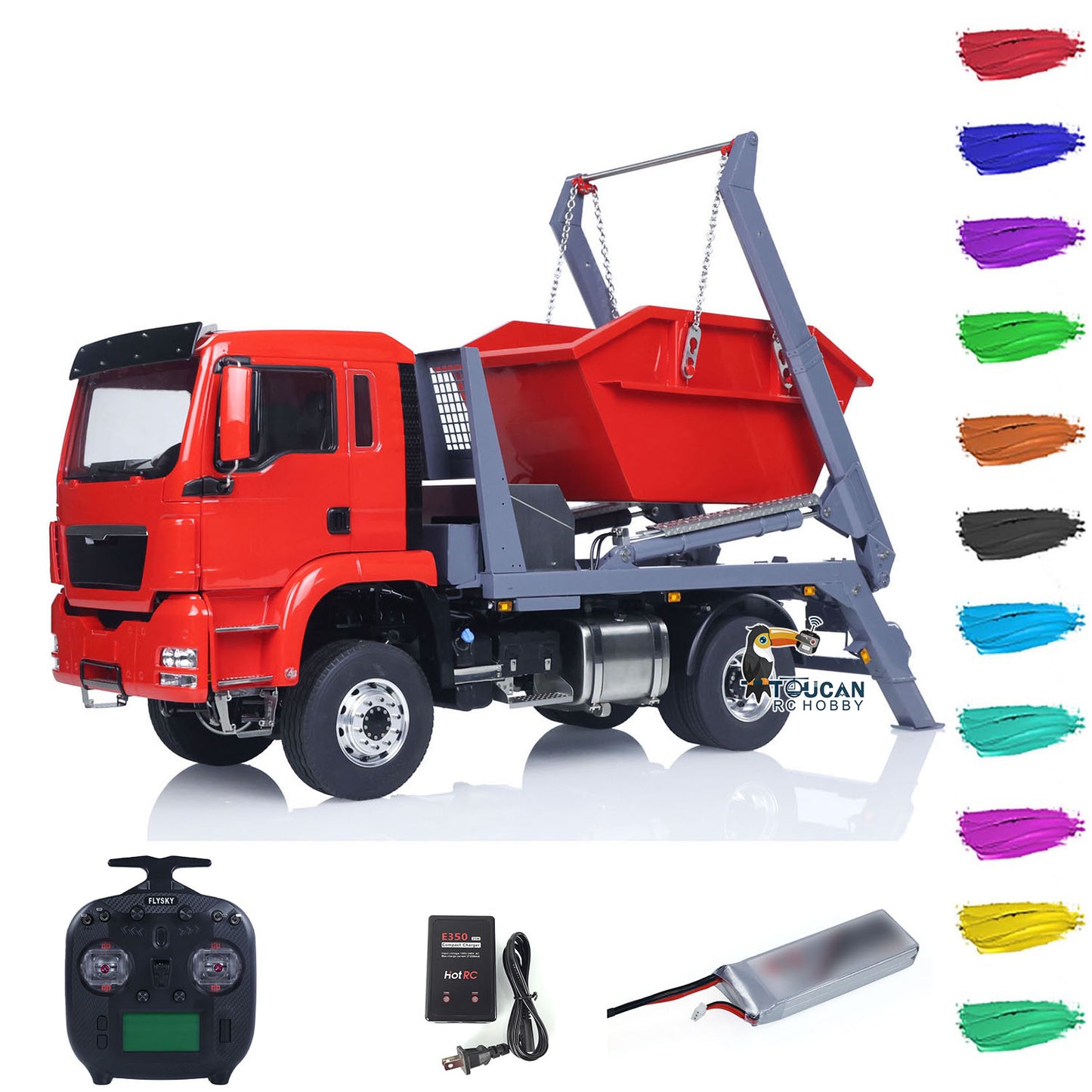 LESU Z0068 1/14 Metal 4x4 Hydraulic Swing Arm Garbage Vehicle 3 Speed Transmission Lock Differential Axles for Backyard Fun