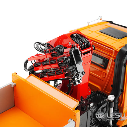LESU 3348 1/14 Metal Hydraulic 3 Ways RC Dump Truck with Crane 2 Speed Transmission 7CH Valve Sound Light for Construction Vehicle Enthusiast