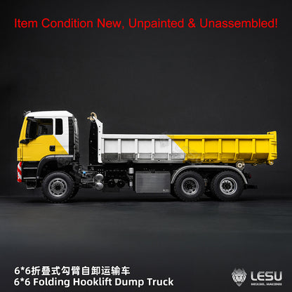 TOUCAN RC HOBBY LESU Z0102 1/14 Hydraulic RC Roll On Off Dump Truck 6x6 Folding Hooklift Carrier with 5CH Valve 3 Speed Gearbox Differential Lock Sound Light