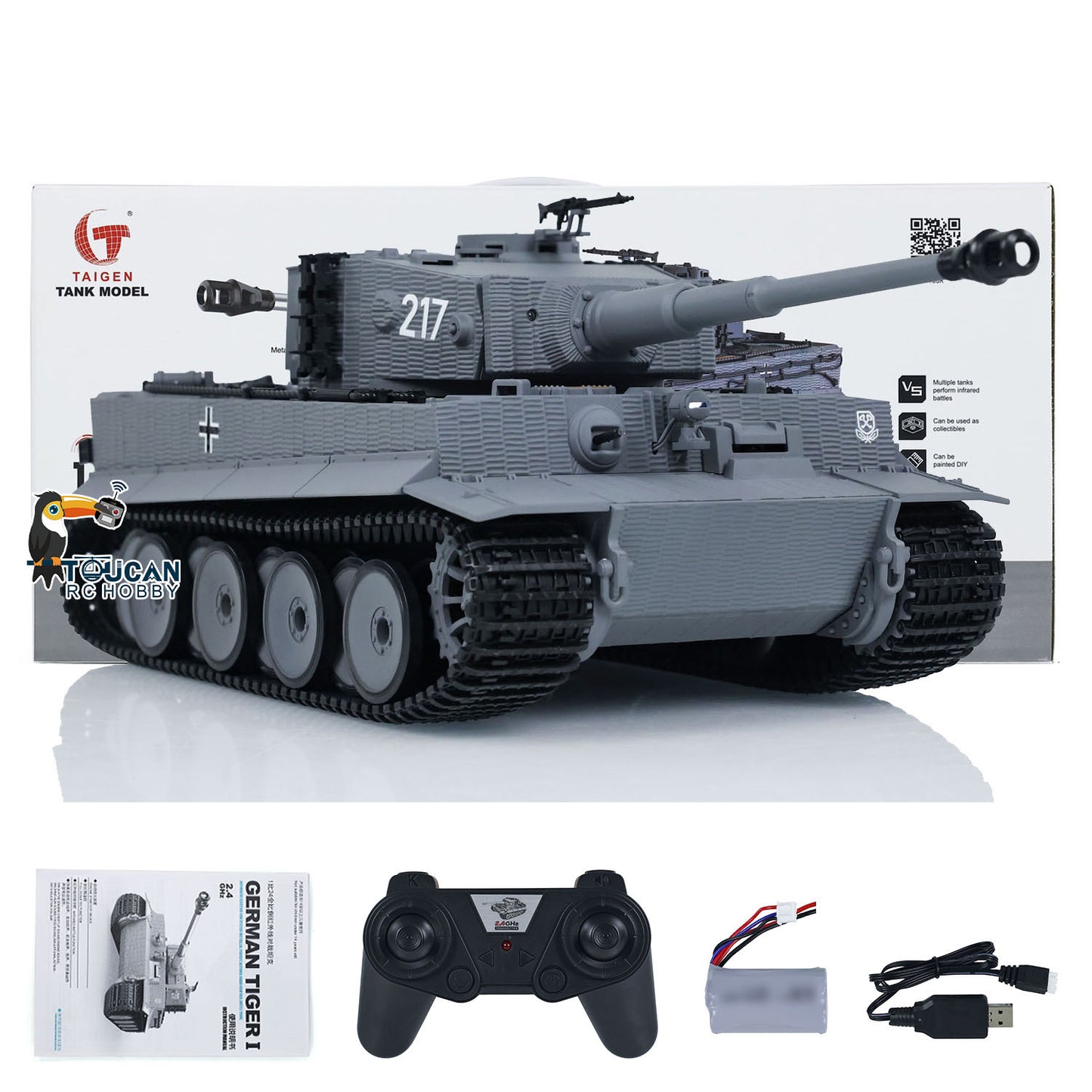 UK Stock Taigen 1/24 RC Battle Tank Tiger I Remote Control Military Tanks Infrared Combat