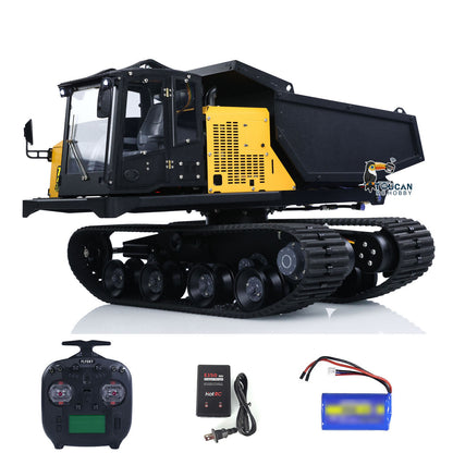 Fast Free Shipping 1/14 RC Hydraulic Crawler Dump Truck T14R Metal Tracked Tipper RTR Construction Machine Flysky ST8 Radio Light Sound Battery