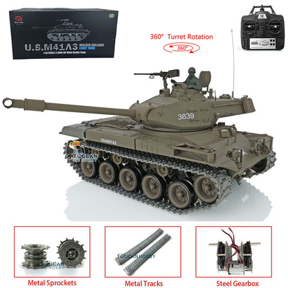 TOUCAN RC HOBBY Henglong 1/16 TK7.0 3838 USA M26 Pershing 3839 Walker Bulldog M41A3 RTR RC Tank 360 Degrees Turret IR BB Smoke Metal Sprockets Tracks Gearbox