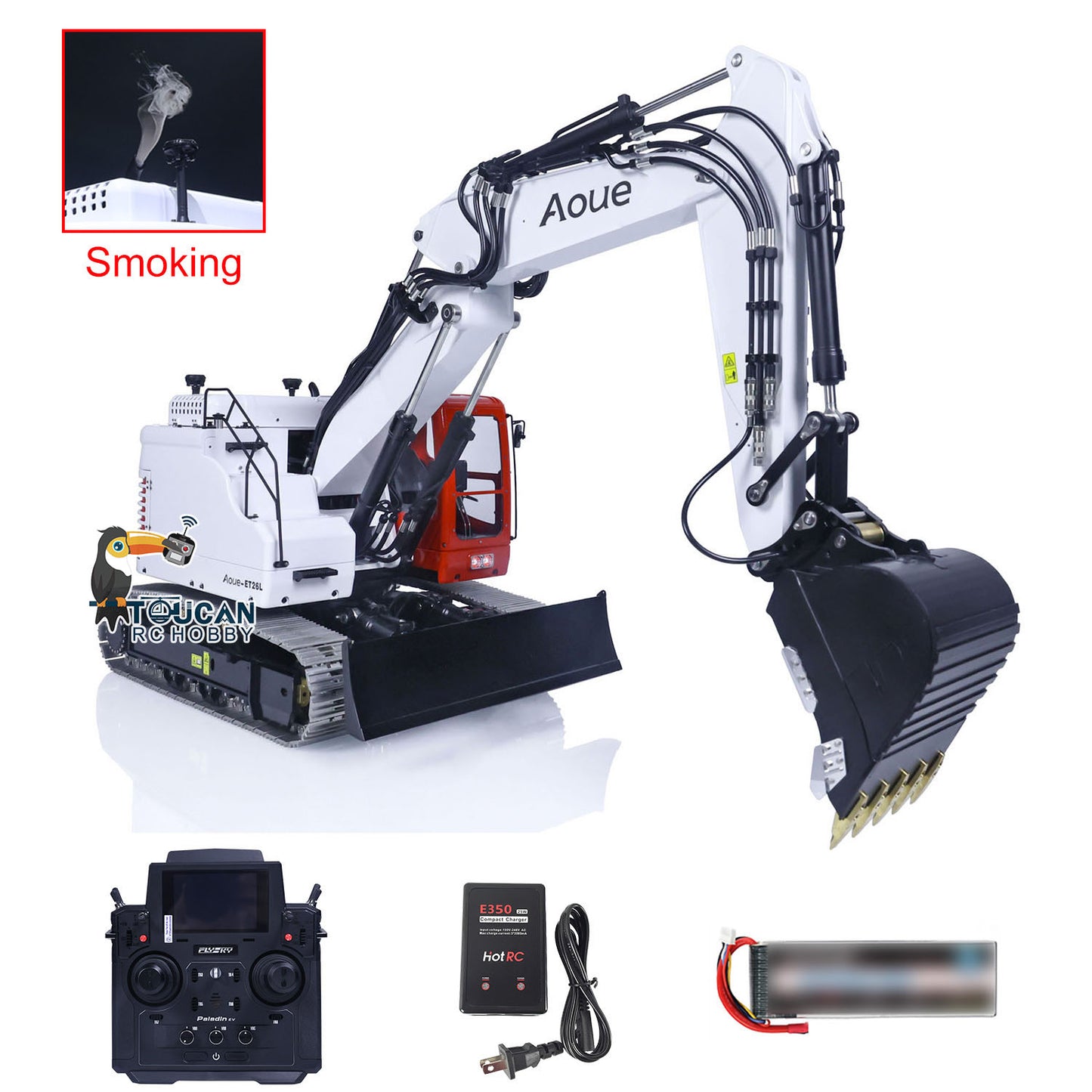 LESU AOUE ET26L 1/14 Metal RC Hydraulic Excavator B0012 RTR Short Tail Three-Arm Digger 6+2CH Directional Valve Quick Release Sound & Light Smoke GPS.
