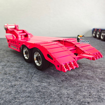 TOUCAN RC HOBBY HHG Model 1/14 Metal 2 Axle Flatbed Trailer Manual Width Adjustable 18-23cm with Lights Stainless Steel Wheels for RC Tractor Truck Model