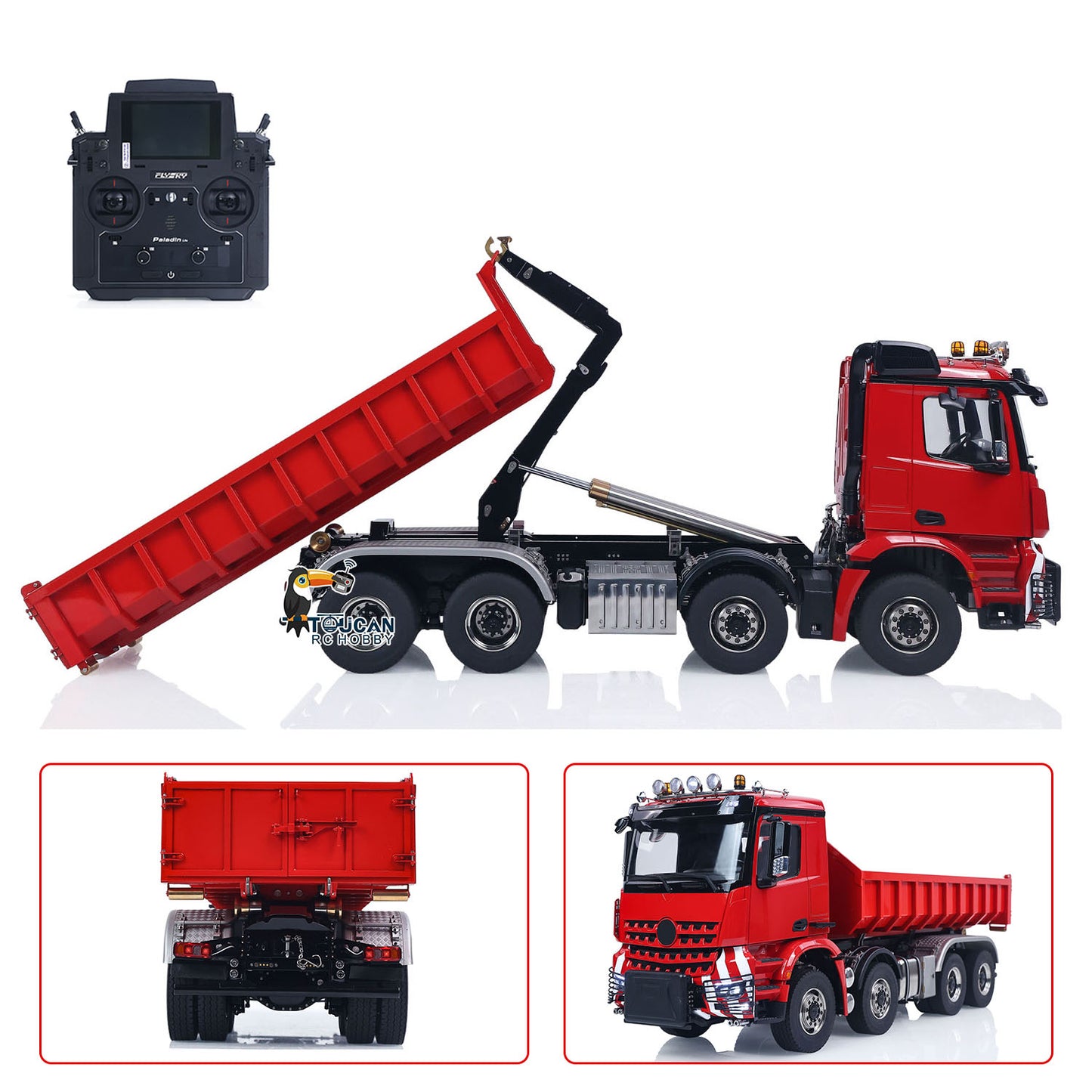 1/14 Remote Control Hydraulic Full Dumper 8*8 5 Valves RC Roll On Off Tipper Engineering Vehicle Differential Locks No Charger