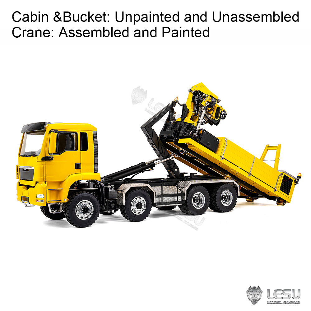 LESU 1/14 RC Hydraulic Roll on off Dumper Truck Crane Unassembled Plastic TGS Cabin Metal 8x8 Chassis Electric Tipper Axles Lock