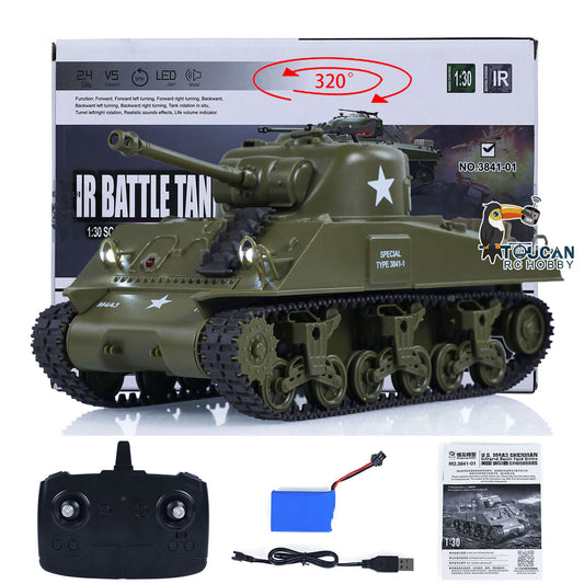US STOCK 1/30 Heng Long Plastic RC Battle Tank Remote Control Panzer Sherman M4A3 3841-01 2.4G Infrared Combating System