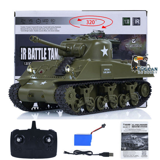 US Stock 1/30 Heng Long Plastic RC Battle Tank Remote Control Panzer Sherman M4A3 3841-01 2.4G Infrared Combating System