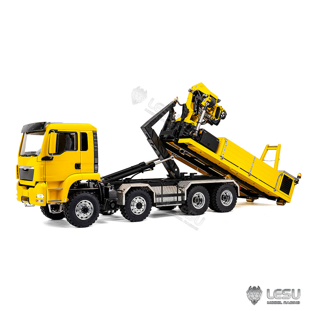 LESU 1/14 Metal Hydraulic 8x8 RC Roll On Off Dumper with Crane 2 Speed Transmission 9 Ways Brass Valves Sound Light System