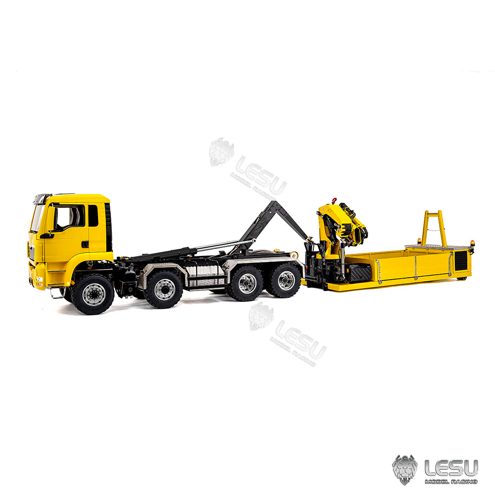 LESU 1/14 Metal Hydraulic 8x8 RC Roll On Off Dumper with Crane 2 Speed Transmission 9 Ways Brass Valves Sound Light System