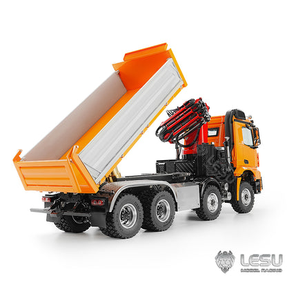 LESU 3348 1/14 Metal Hydraulic 3 Ways RC Dump Truck with Crane 2 Speed Transmission 7CH Valve Sound Light for Construction Vehicle Enthusiast