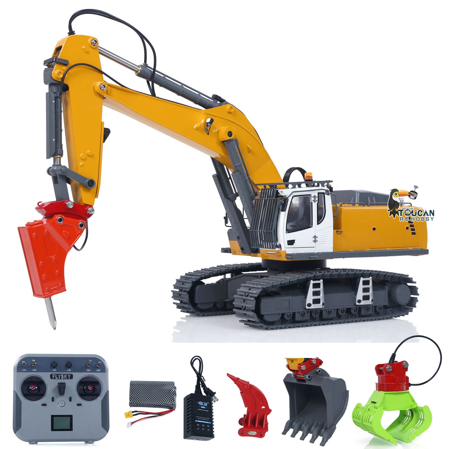 US Stock 1/18 Kabolite 5901 100S Electric Lifting RC Excavator Flysky Remote Control Digger Engineering Vehicle Electric Ripper Hammer
