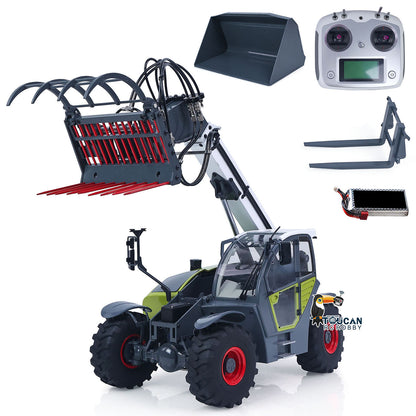 US Stock JDM-128 1/14 Metal Remote Control Hydraulic Telescopic Forklift Painted Model Axle Locks Quick Coupler No Light Sound System