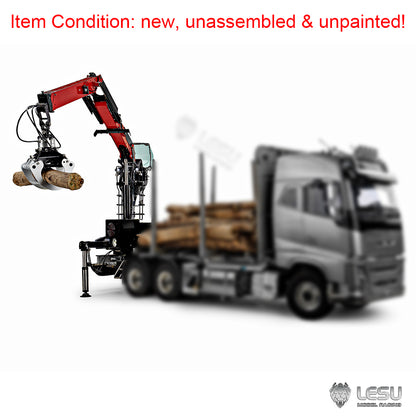 LESU 1/14 Metal RC Hydraulic Timber Crane Fly Jib 360 Degree Rotation 3-Stage Telescopic Arms for Remote Control Tractor Truck