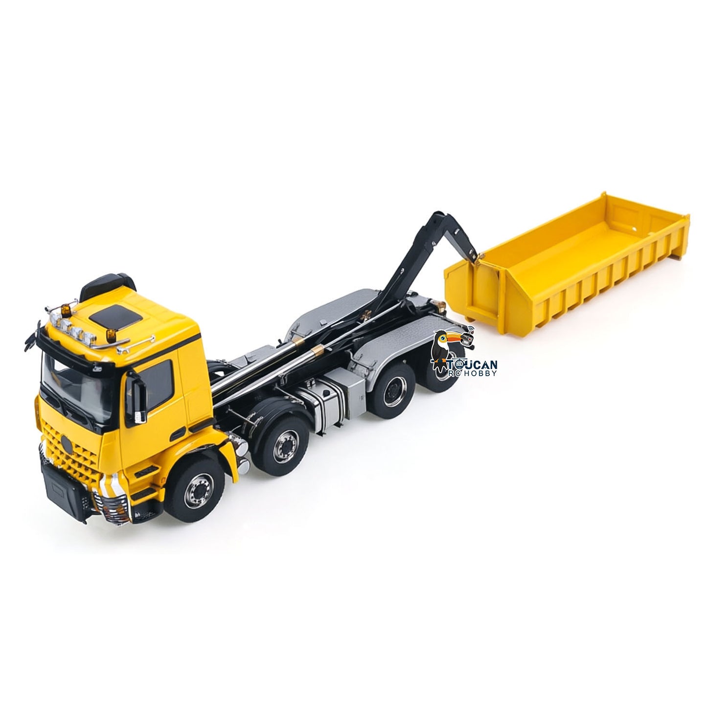 Toucanhobby 1/14 Remote Control Metal Hydraulic Roll On Off Dump Truck 8*8 5 Valves RC Full Tipper 3Speed Gearbox Hobbywing 1060 Brushed ESC Differential Locks