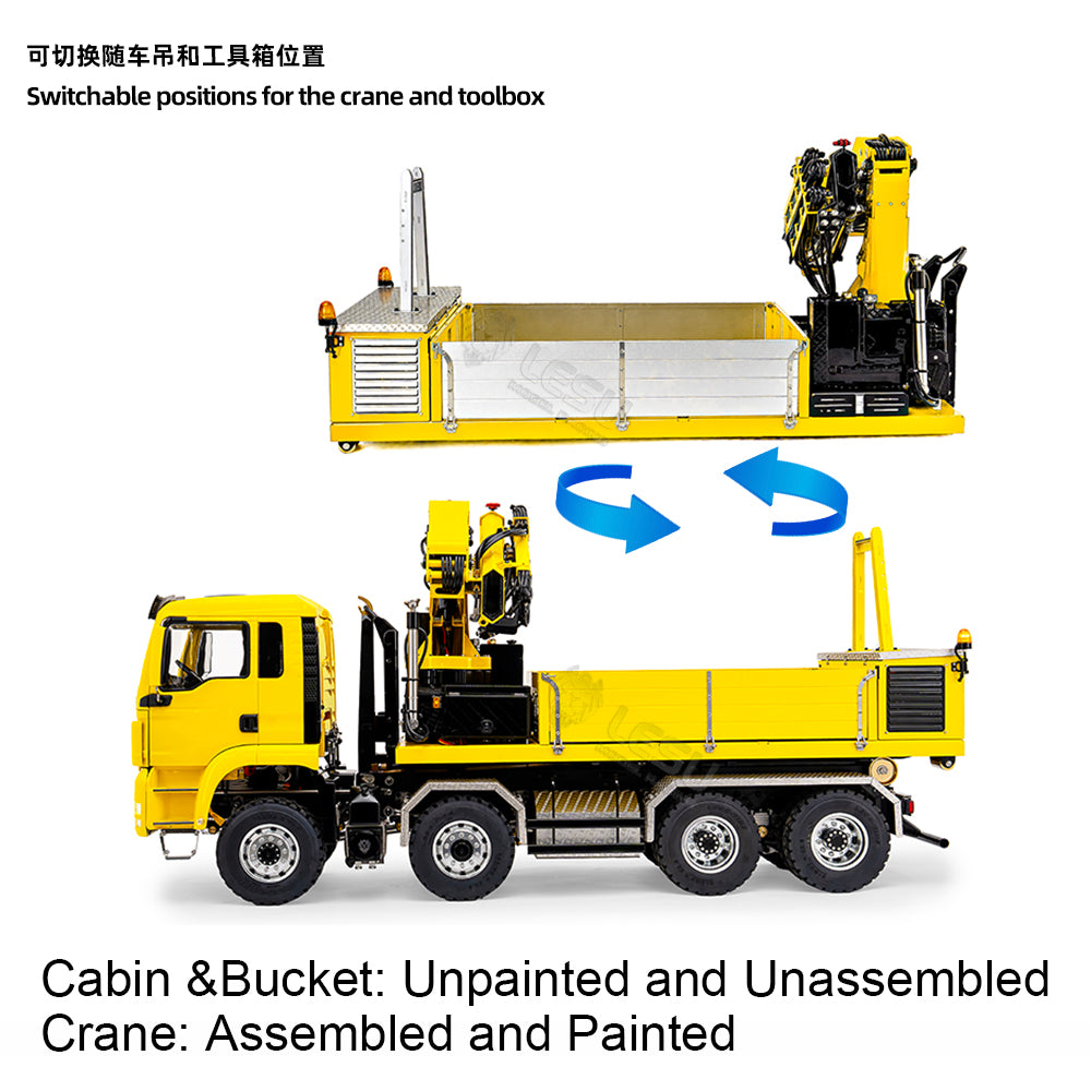 LESU 1/14 RC Hydraulic Roll on off Dumper Truck Crane Unassembled Plastic TGS Cabin Metal 8x8 Chassis Electric Tipper Axles Lock
